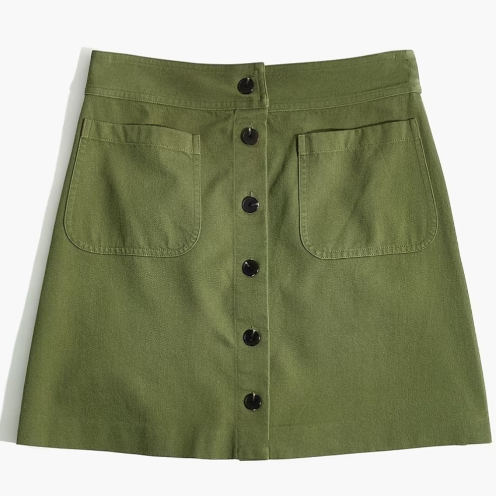 Madewell Station Olive Green Front Button Mini Skirt Size 14 - Picture 2 of 10